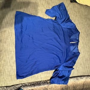 Cabi Rhyme Sapphire Blue Flutter Half Sleeved Crew Neck Blouse Large Women
